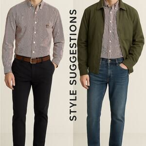 CHAPS Easy Care Burgundy & White Stripe Button Down Shirt XL Preppy Classic 🍷